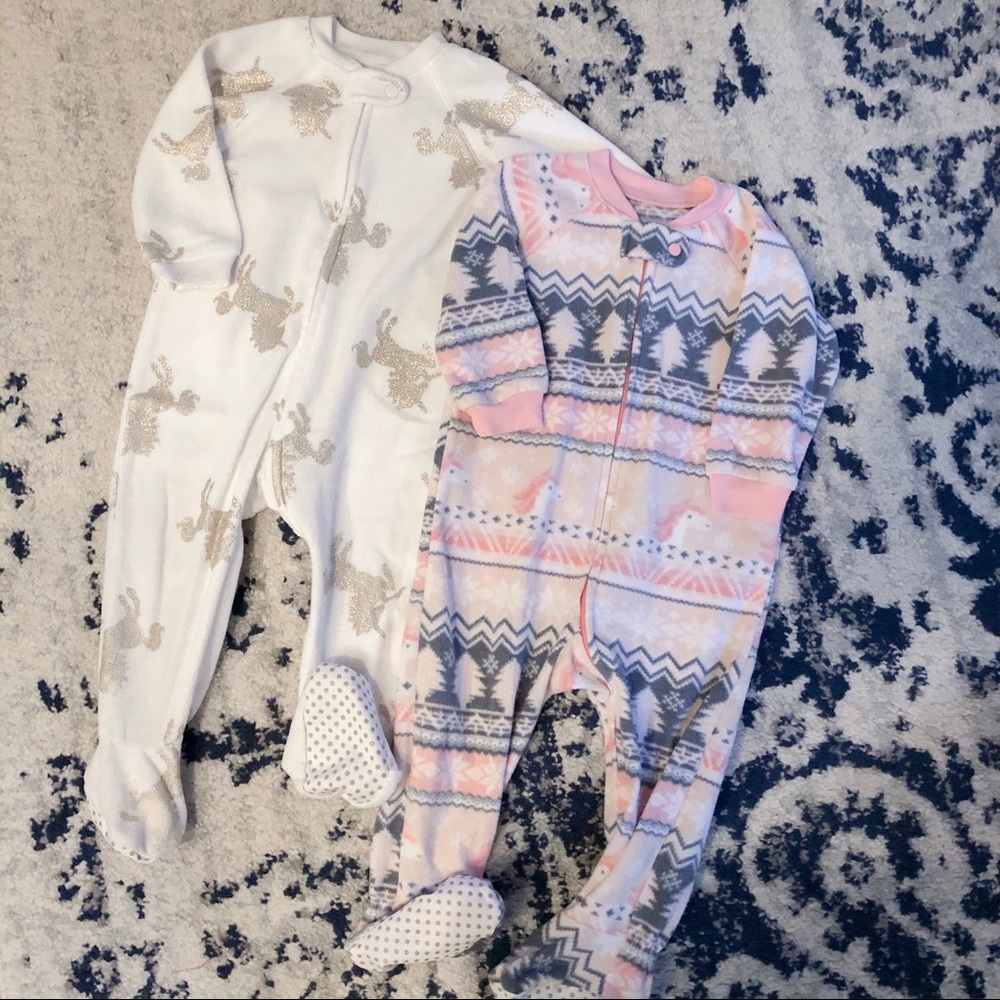 2 fleece zip-up footie pajamas. 6-9 months